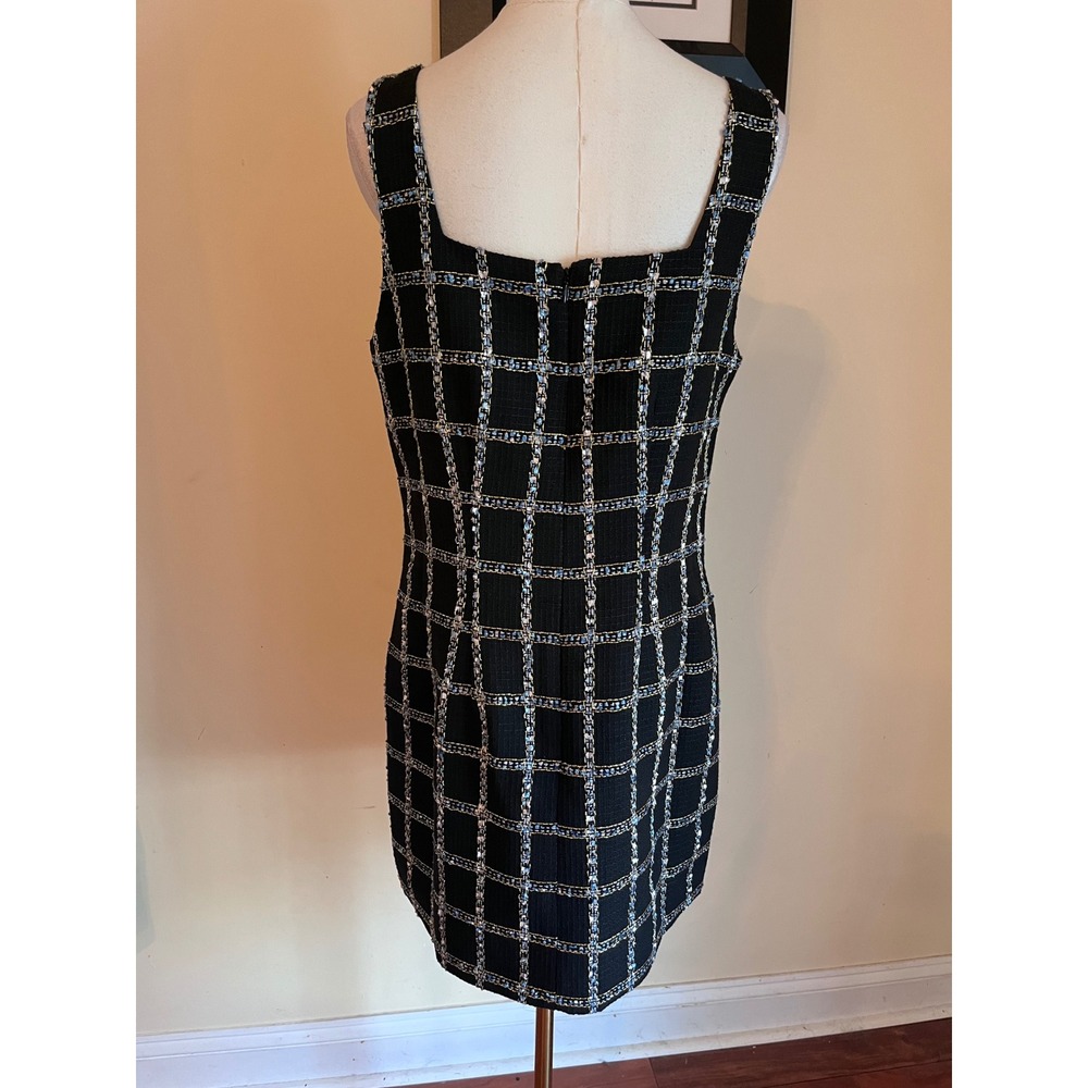 Jason Wu Black Tweed Windowpane Plaid Mini Dress Square Neck Metallic Large - Picture 7 of 8